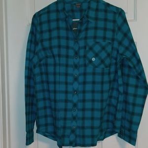 Eddie Bauer turquoise and black plaid flannel shirt NWT!